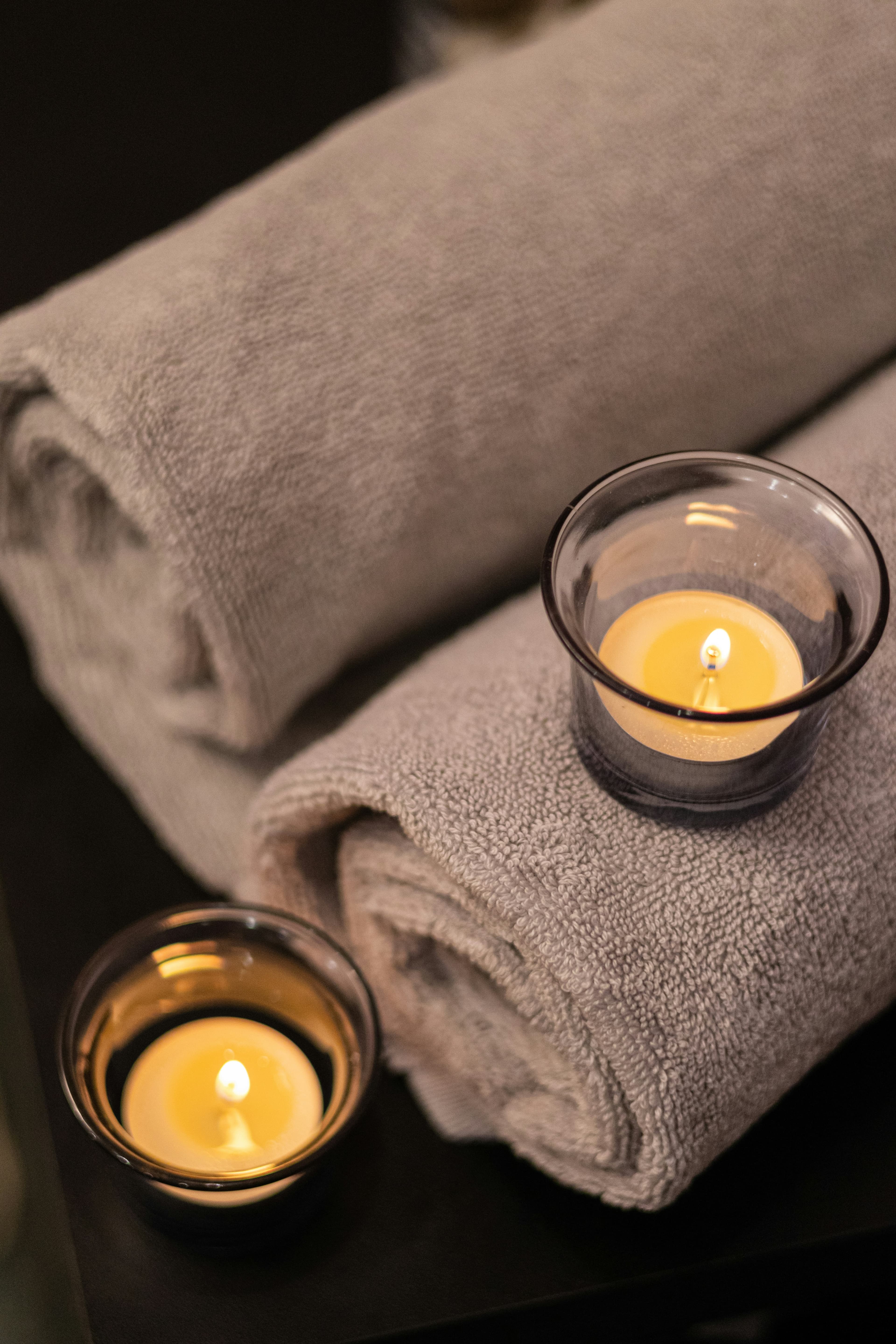 Spa atmosphere — soft towels and candlelight